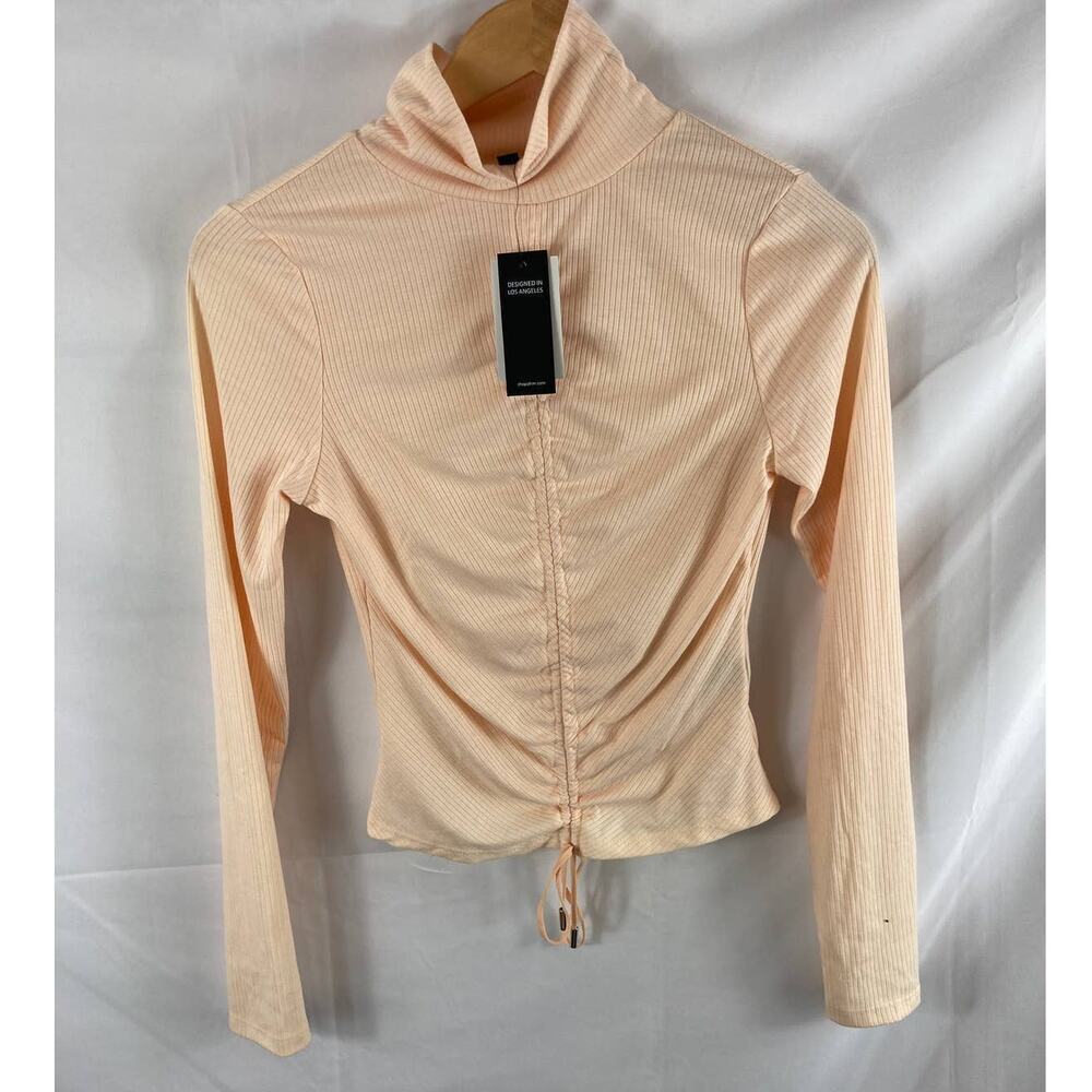NWT AFRM Ruched Tie long sleeve ribbed top S - Picture 2 of 4